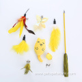 Yellow Feather Cat Toy Set Wand Kitten Toys